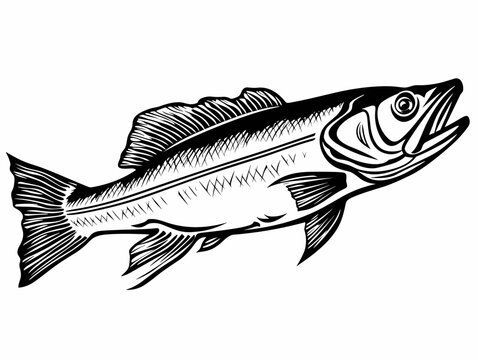 A Black And White Drawing Of A Fish - Walleye fish sign on white background.