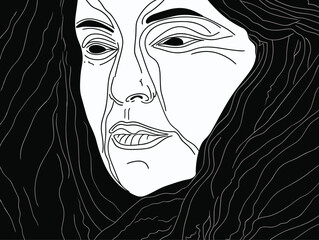 A Black And White Drawing Of A Woman_S Face - Woman with chield woodcut.