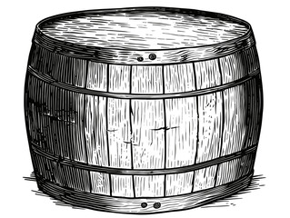 A Black And White Drawing Of A Barrel - woodcut of a beer barrel.