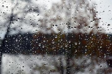 Autumn rain on the glass - 680312581