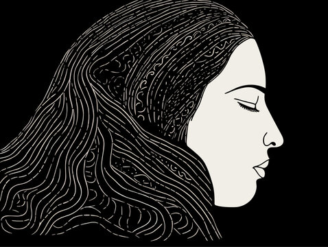 A Drawing Of A Woman_S Face - Woman with chield woodcut.