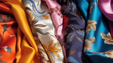 Fotobehang A collection of vibrant and patterned silk fabrics © Andrejs