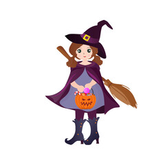 cute halloween witch with a purple dress