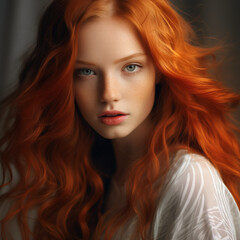 Young, feminine, beautiful girl with long red hair Graceful Radiant Beauty