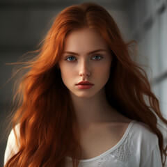 Young, feminine, beautiful girl with long red hair Graceful Radiant Beauty