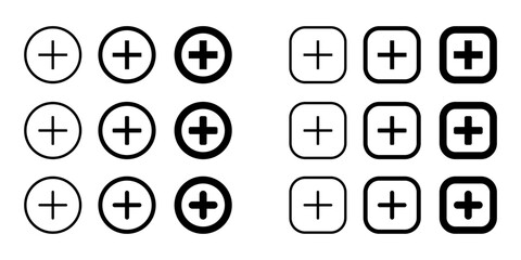 Add button icon vector set collection. Social media plus sign symbol - obrazy, fototapety, plakaty
