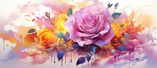 In the mesmerizing landscape, an artist skillfully paints a vivid rose with delicate strokes, expertly blending the colors to create a magnificent blossom. As the sunflower blooms nearby, a circle of