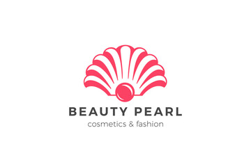 Seashell Logo Shell Pearl Wedding Luxury Fashion Design style Vector Template. Cosmetics Beauty Spa Salon Logotype concept icon.