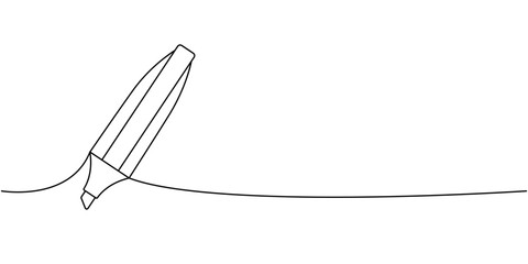 Marker pen, school supplies one line continuous drawing. Back to school continuous one line illustration. Vector minimalist linear illustration.