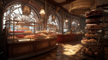The interior of an old bakery with traditional pastries - obrazy, fototapety, plakaty