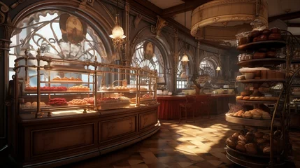 Keuken spatwand met foto The interior of an old bakery with traditional pastries © PhotoHunter