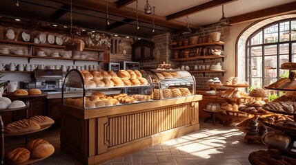 The interior of an old bakery with traditional pastries - Powered by Adobe