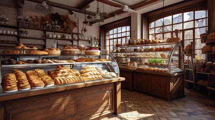 Tuinposter The interior of a traditional bakery, products baked from flour, breads, rolls, cakes © PhotoHunter