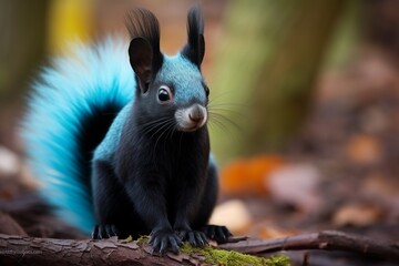 A photograph of a rare blue squirrel in its natural habitat 