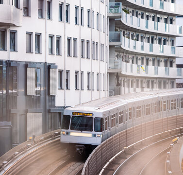 Vienna, Austria: U2 train travelling at Krieau station