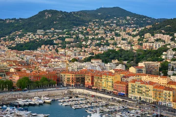 Keuken foto achterwand Villefranche-sur-Mer, Franse Riviera View of Old Port of Nice with luxury yacht boats from Castle Hill, France, Villefranche-sur-Mer, Nice, Cote d'Azur, French Riviera