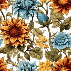 Vibrant sunflower delight a seamless pattern of colorful sunflowers in different sizes and shades