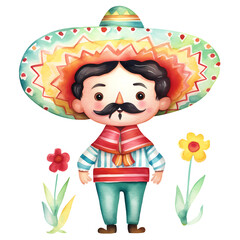 Cute Father Mexican Watercolor Clipart Illustration