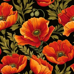 Lush and vibrant poppy flower blooms seamless pattern in top view for exquisite and stylish designs
