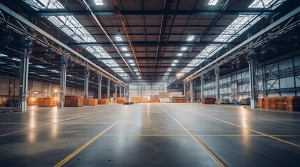 The interior of a modern warehouse, storing boxes and parcels for further transport
