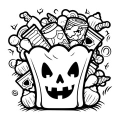 Whimsical Halloween Candy Bag Vector Illustration