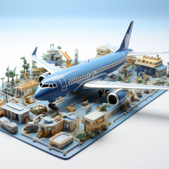 A scenario depicting ground operations at the airport, with an airplane ready for takeoff or landing