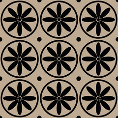 Seamless abstract floral pattern. Modern vector graphic. Black and white background. Geometric leaf ornament. Stylish graphic pattern.
