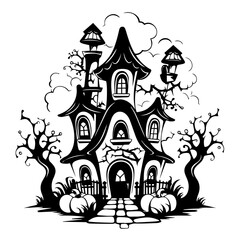 Enchanting Halloween Haunted House Vector Illustration