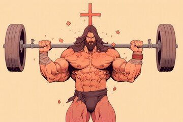 Jesus Bodybuilder - obrazy, fototapety, plakaty