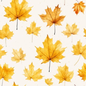 Seamless watercolor autumn background vector pattern with hand painted leaves and warm color palette