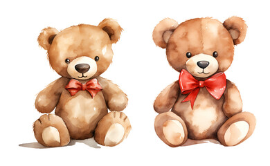 Teddy bear, valentine's day, watercolor clipart illustration with isolated background.