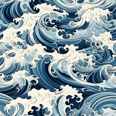 Seamless pattern   drawn waves and curls on white and light blue solid color backgrounds