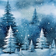 Obraz premium Enchanting winter wonderland seamless pattern with delicately hand painted watercolor elements