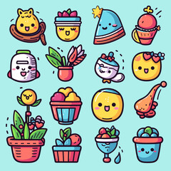 A Collection Of Cartoon Objects - Colorful Easter icons - vector set