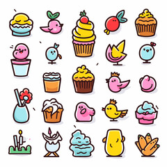 A Collection Of Cartoon Objects - Colorful Easter icons - vector set