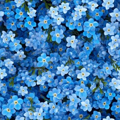 Beautiful forget me not flower blooms in a seamless top view pattern for backgrounds and designs