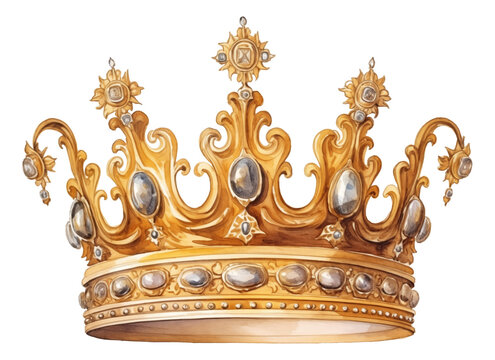 watercolor golden crown isolated.