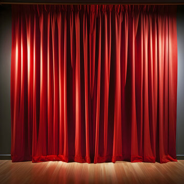 red stage curtains with spotlight AI generated.