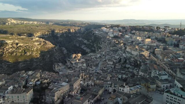 Overhead view of the City of Matera in Basilicata Famous for the Sassi of Matera.
Matera stones