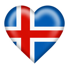 Iceland flag heart button with clipping path