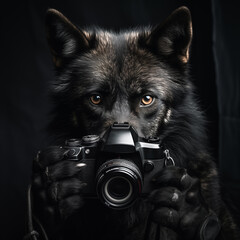 Wolf holding a camera 