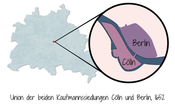 Berlin, Geschichte der Bezirke - Union der beiden Kaufmannssiedlungen C&ouml;lln und Berlin, 1652