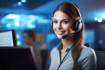 confident customer support expert assisting clients with smiles, Generative AI