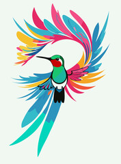 Fantasy world. Vector illustration of paradise hummingbird bird isolated on a white background. Abstract watercolor drawing.