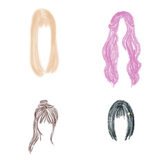 set of multi-colored wigs, hair, woman, haircut bun multi color style icon. Simple glyph, flat vector of Haircut icons for ui and ux, website or mobile application