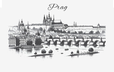 Prag Skyline Panorama - Vektor-Illustration