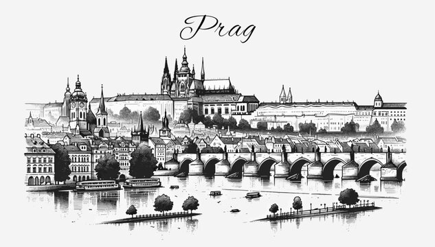 Prag Skyline Panorama - Vektor-Illustration