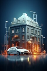 electric car and building AI generated illustration