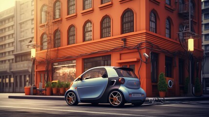 electric car and building AI generated illustration