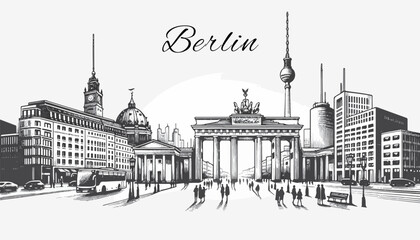 Berlin Skyline Panorama - Vektor-Illustration - obrazy, fototapety, plakaty